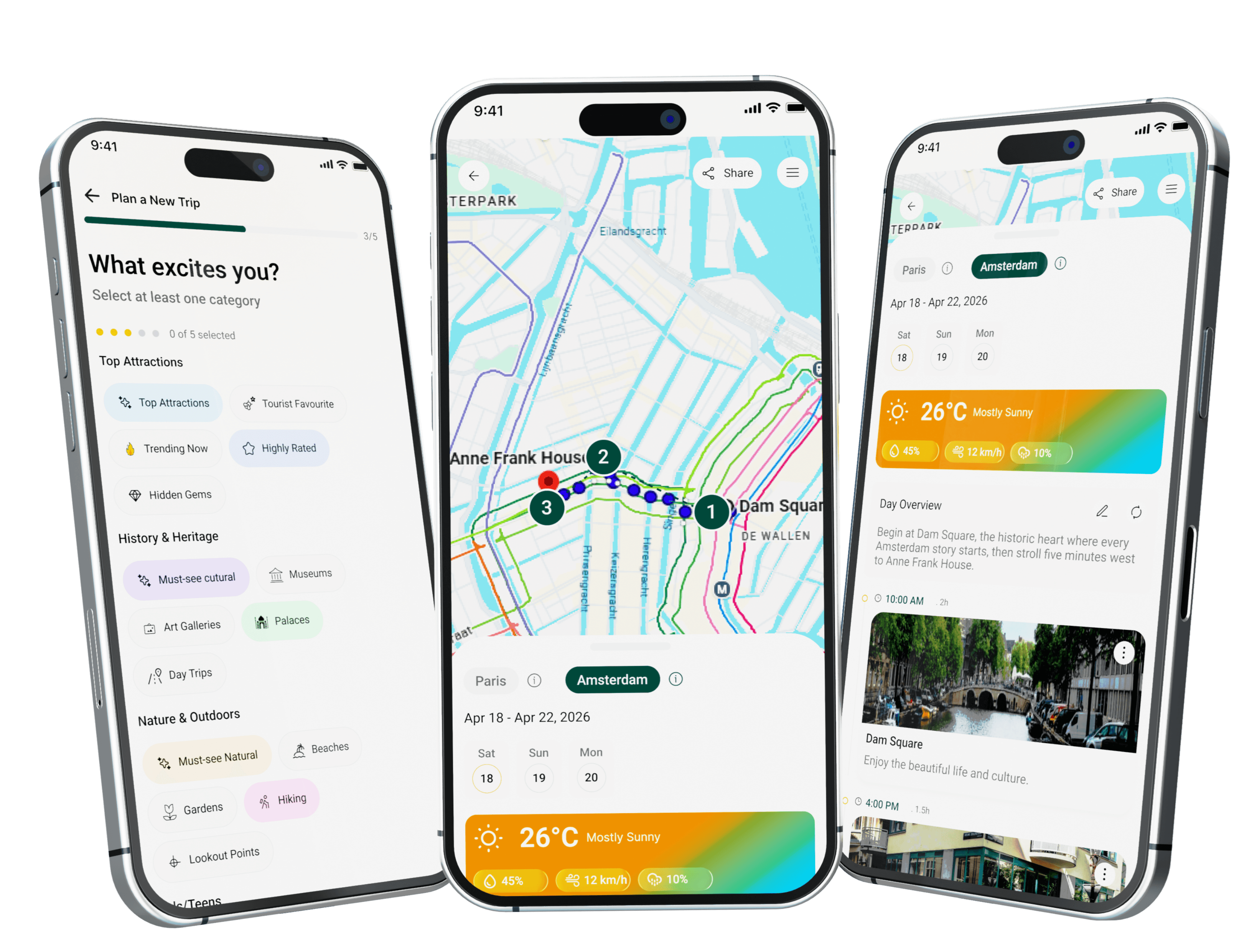 Packy AI mobile app showing travel itinerary